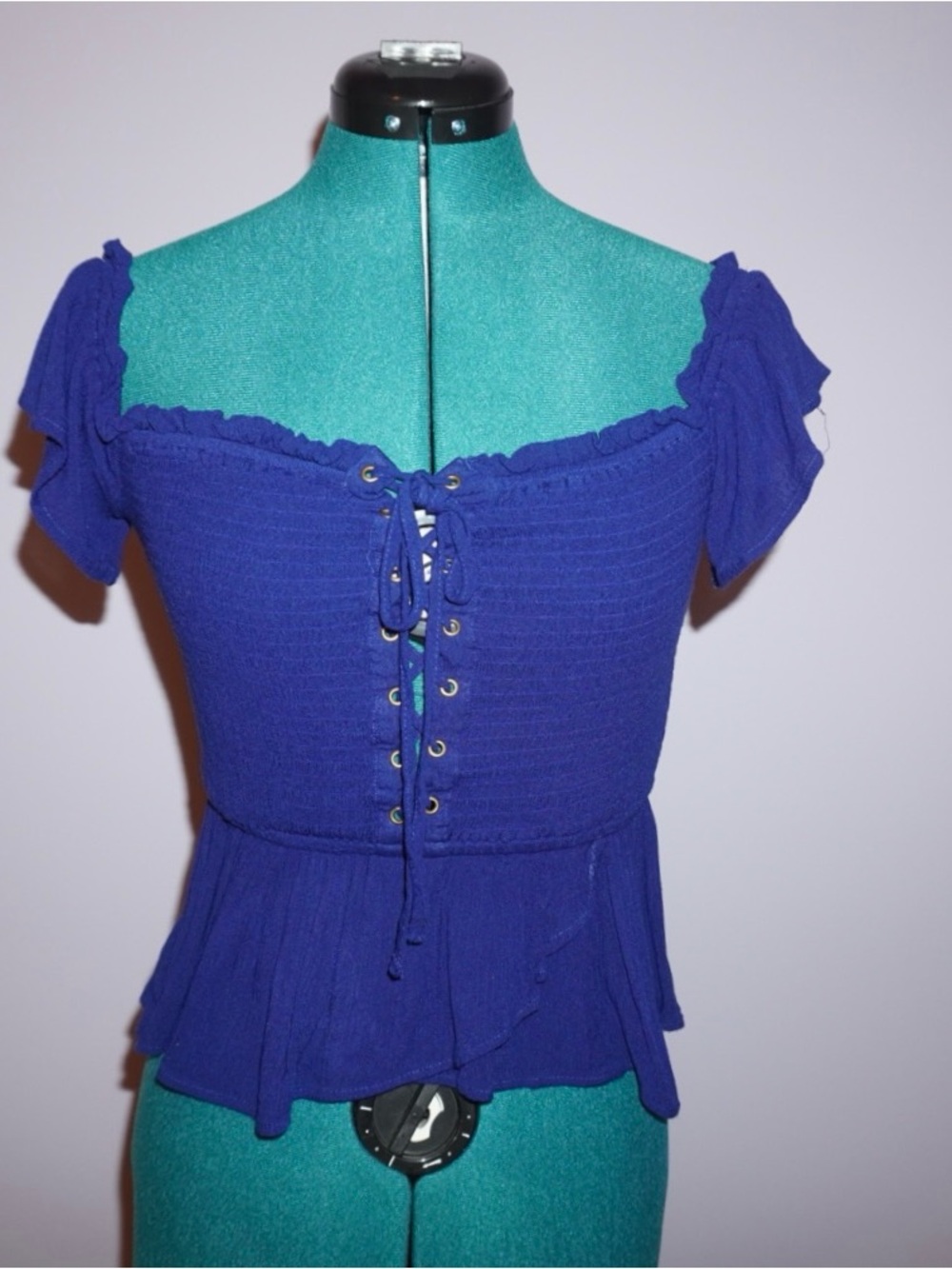 Lace-Up Royal Blue Peplum Crop Top